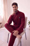 Burgundy Front-Zip Long-Sleeve Fleece Men's Pajama Set - 2