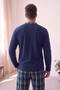 Green Navy Blue Plaid Patterned Fleece Men's Pajama Set - 6
