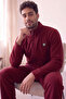 Burgundy Front-Zip Long-Sleeve Fleece Men's Pajama Set