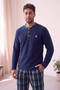 Green Navy Blue Plaid Patterned Fleece Men's Pajama Set - 5