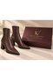 Fv507A Women's Bitter Brown Leather Pointed Toe Thick Block Heeled Zippered Short Boots - 6