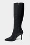 Doli Black Matte Zipper Detail Pointed Toe Thin Heeled Women's Boots - 6