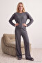 Gri Melanj Fitilli Örme Pijama Takımı THMAW21PT0684 - 3