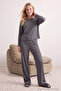 Gri Melanj Fitilli Örme Pijama Takımı THMAW21PT0684