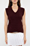 Bordo V Yaka Vücudu Saran Crop Triko Süveter TWOAW25SV00007 - 3