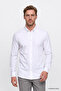 Men's White Breathable Flexible Cotton Tailored Slim Fit Slim-Fitting Button-Down Collar Knitted Shirt - 3