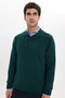 Men's standard fit regular cut cotton polo collar green sweater - 8
