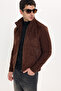 Men's relaxed fit stand collar zip-up lined faux suede knit jacket with side pockets - brown - 2