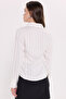 Women's slim fit striped viscose soft-touch long sleeve shirred ecru blouse - 7