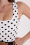 Women's Standard Fit Regular Cut Strappy U-Neck Polka Dot White Bodysuit with Snap Buttons at the Bottom - 4