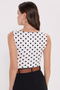 Women's Standard Fit Regular Cut Strappy U-Neck Polka Dot White Bodysuit with Snap Buttons at the Bottom - 7
