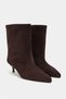 Stefan Bitter Brown Suede Leather Pointed Toe Kitten Heel Wide Heel Women's Boots - 4