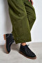 Covel Black Crocodile Pattern Suede Leather Lace Detail Thick Sole Women's Ankle Boots - 3
