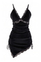 Siyah İnce Askılı Kadife Dantel Detaylı Yandan Büzgülü Fantezi Gecelik/Babydoll THMAW27LL00035 - 5
