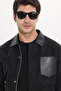 Men's relaxed fit casual shirt collar zipper snap closure self-textured pocketed black jacket - 9