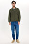 Men's Regular Fit Classic Cut Thessaloniki Fabric Khaki Polo Collar Sweatshirt - 2