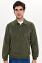 Men's Regular Fit Classic Cut Thessaloniki Fabric Khaki Polo Collar Sweatshirt - 7