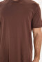 Men's loose fit comfortable cut 100% cotton short sleeve brown crew neck t-shirt - 3