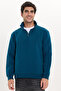Unisex Relax Fit Comfortable Cut Cotton Inside Fleece Half Zipper Indigo Di Mock Neck Weatshirt - 8