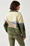 Yarım Fermuarlı Cepli Kar Desenli Yumoş Polar - Sweatshirt Haki - 4