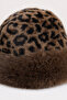 Kadın Leopar Desenli Vizon Kürklü Peluş Kalpak Şapka - 2