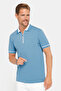Men's Slim Fit Slim Fit 100% Cotton Flat Pike Zippered Blue Polo Collar T-shirt - 2