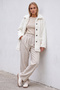 Women's Ecru Double Pocket Buttoned Front Oversize Plush Jacket Alc-X11149 - 2