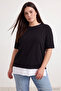 Plus Size Black Boyfriend Fit T-Shirt - 100% Cotton, Removal Look Tbbss22Ts0727