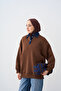 Women's Collar Denim Detail Sweatshirt Brown - 5