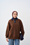 Women's Collar Denim Detail Sweatshirt Brown - 7