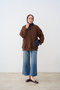 Women's Collar Denim Detail Sweatshirt Brown - 2