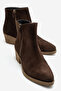 Jayer Brown Suede Genuine Leather Zippered Women's Heeled Boots
