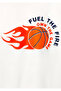 Basketball Printed Ecru T-Shirt Oversize / Wide Cut 6610459-70057 - 5
