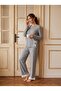Gray Cotton Bow and Lace Trim Long Sleeve Pajama Set
