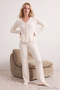 Ecru Ruffled Waffle Knit Pajama Set THMAW26PT00126 - 4