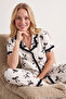 Ecru 100% Cotton Ribbon/Bow Ruffle Pants Knitted Pajamas Set Thmaw26Pt00118