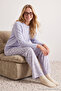 Lila %100 Pamuklu Çiçekli Örme Pijama Takımı THMAW25PT00187 - 3