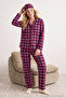 Soft Feel and Brushed Claret Red Plaid Pajamas Set - Sleep Band Thmaw24pt00100