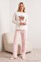 White 100% Cotton Teddy Bear Print Plaid Knitted Pajama Set THMAW25PT00088 - 2