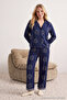 Lacivert Güneş Desenli Viskon Dokuma Pijama Takımı THMAW25PT00034