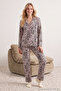 Multicolor Leopard Printed Bow/Ribbon Piped Knit Pajama Set THMAW25PT00107 - 4