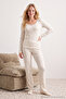 White 100% Cotton Floral Lace Detailed Corded Fabric/Pointelle Knit Pajama Set THMAW26PT00165 - 5