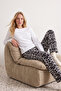 Beyaz-Siyah Leopar Desenli Örme Pijama Takımı THMAW25PT00100 - 2