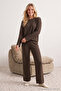 Kahverengi Fitilli Örme Pijama Takımı THMAW21PT0684