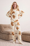 Ekru Çok Renkli Ayıcıklı Wellsoft Kışlık Örme Pijama Takımı THMAW24PT00191
