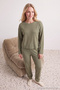 Yeşil Waffle Kumaş Örme Pijama Takımı THMAW23PT00021 - 4