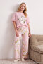 Pembe %100 Pamuklu Çiçekli Örme Pijama Takımı THMSS25PT00061 - 4
