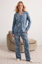 Women's Blue Galaxy Patterned Viscose Woven Pajamas Set Thmaw25Pt00170 - 4