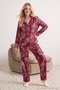 Bordo Kaplan Desenli Viskon Dokuma Pijama Takımı THMAW24PT00092 - 2