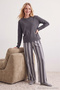 Anthracite Cotton Blend Striped Knitted Pajamas Set Thmaw25Pt00188 - 4